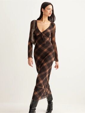 Commense Semi-Sheer Checked Bell-Sleeve Mesh Dress, size XS, NWT!